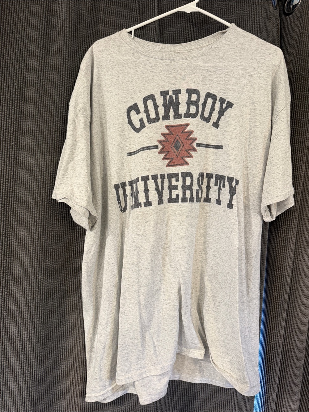 Jerzees Light Gray Cowboy University Graphic Tee with Red Accent